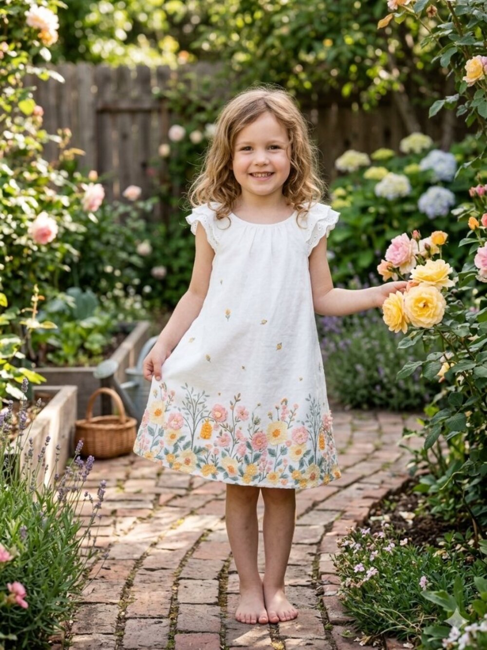 Cupcakes and Cashmere Girls White Floral and Bees Border Eyelet Sundress Size 4